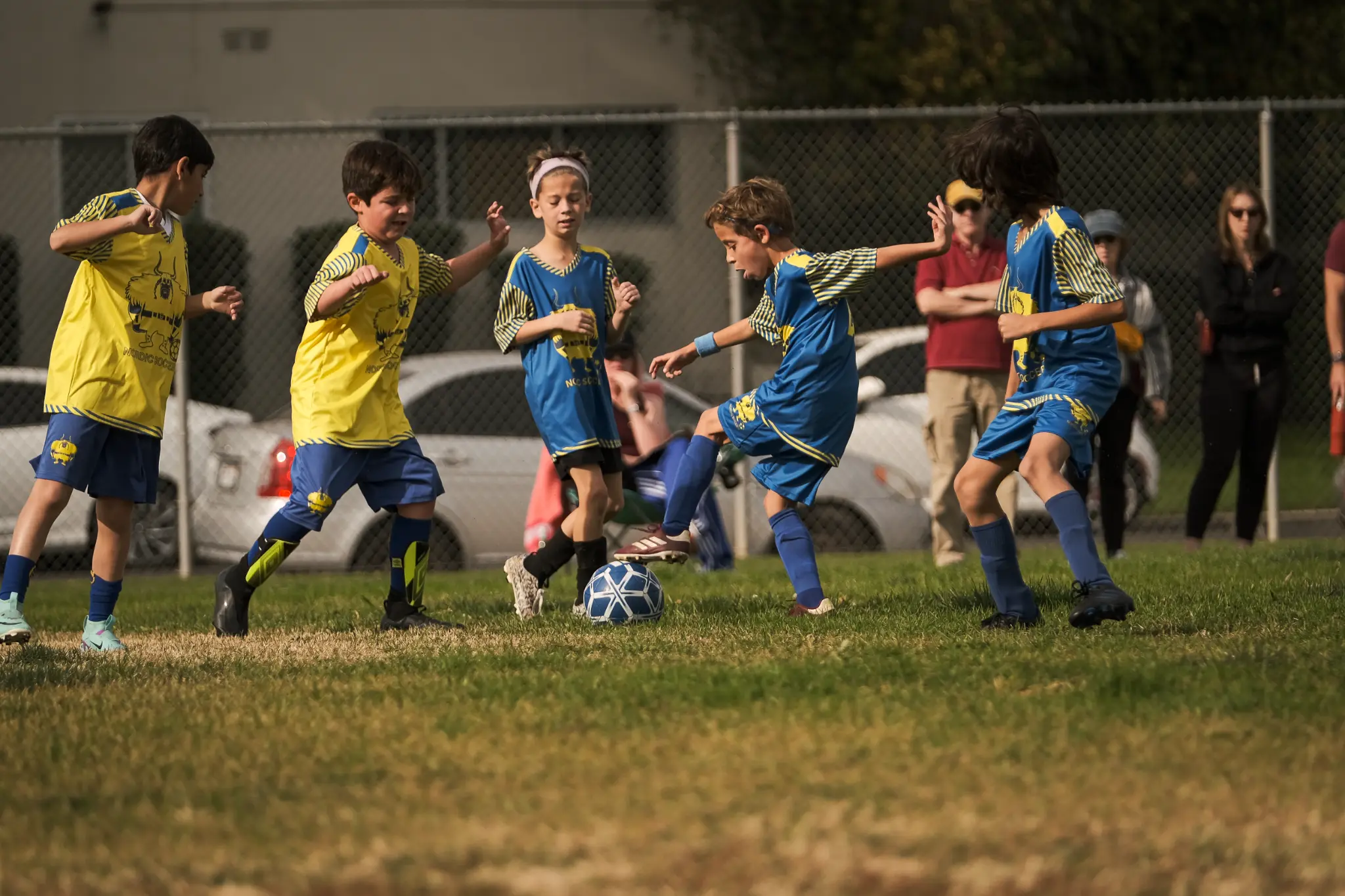 Nordic Soccer team celebration after scoring goal during youth soccer game in Los Angeles